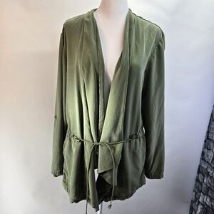 Sanctuary- Draped Utility Jacket with Waist Drawstring. Size Large. Army Green.